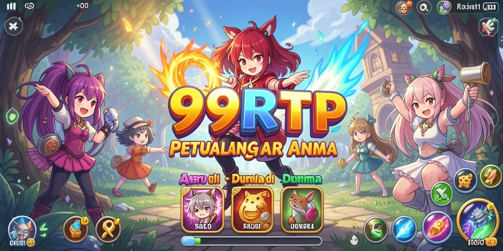 Tampilan gameplay 99RTP yang penuh warna dan karakter anime ikonik.