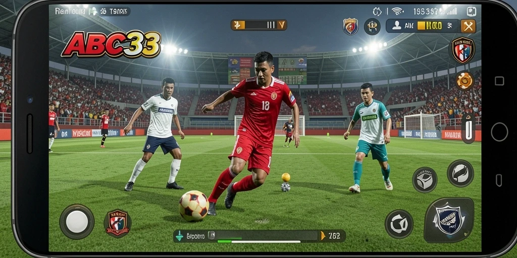 Tampilan gameplay menegangkan dengan aksi sepak bola yang mendebarkan.