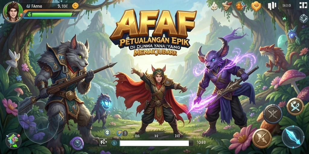 Gameplay AFAF yang menampilkan aksi petualangan seru di dunia yang indah.