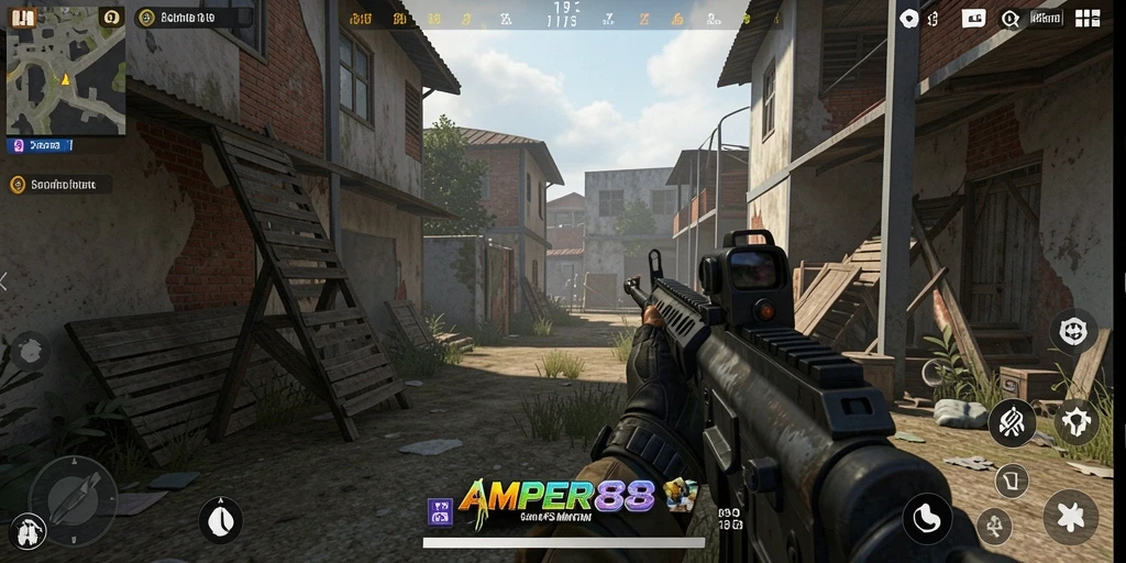 Screenshot gameplay AMPER88 menunjukkan aksi pertempuran yang intens dan menarik.