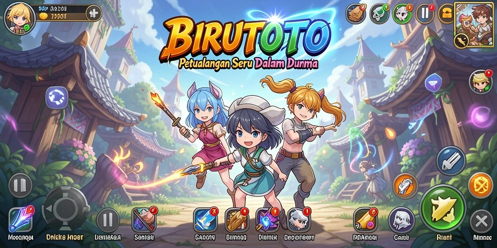 Tampilan gameplay seru dalam BIRUTOTO yang menampilkan karakter anime.