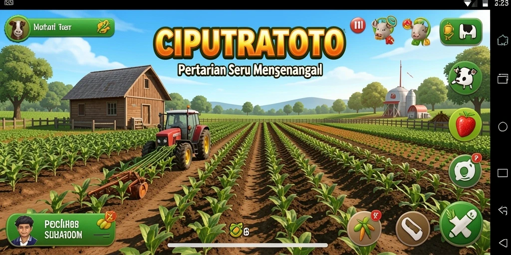 Tampilan gameplay menarik dari CIPUTRATOTO dengan pertanian yang produktif.