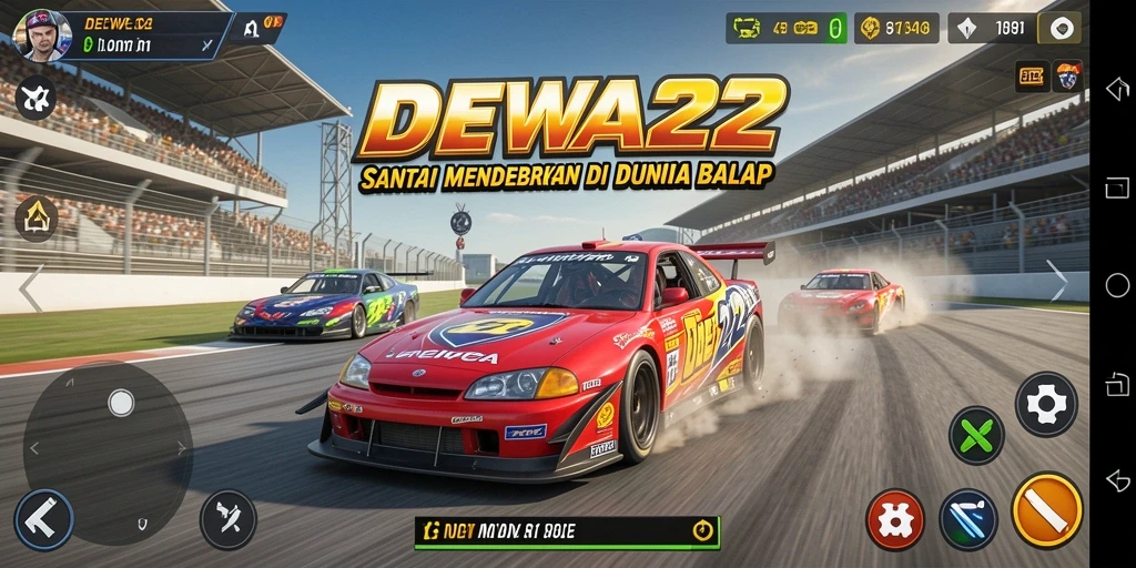 Tampilan menegangkan dari balapan DEWA22 dengan kendaraan yang melaju cepat.
