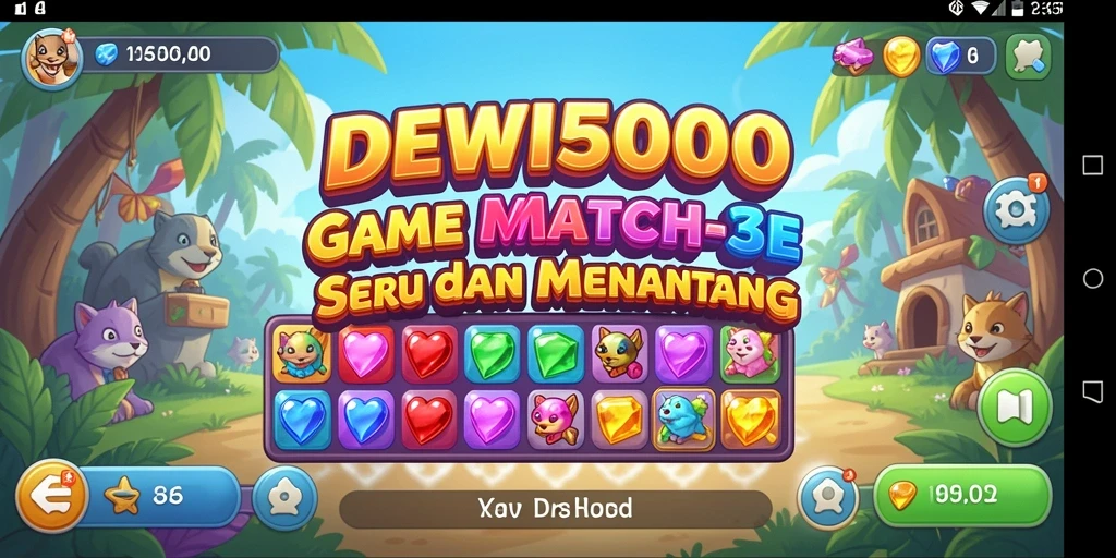 Tangkapan layar gameplay DEWI5000 yang menunjukkan keseruan mencocokkan item.