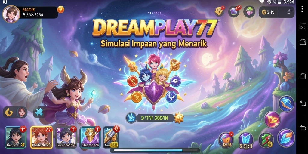 Screenshot gameplay DREAMPLAY77 yang menampilkan interaksi karakter dan simulasi kehidupan.