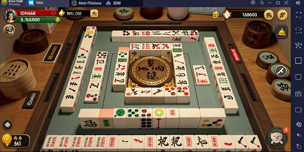 Tampilan gameplay menarik IDN668 dengan elemen Mahjong yang klasik.