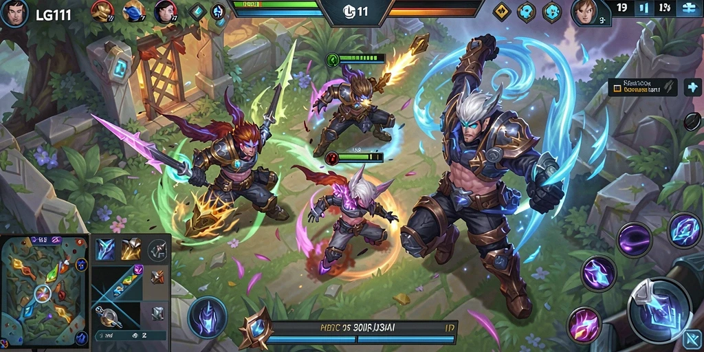 Tampilan gameplay epik dari pertempuran MOBA di LG111.