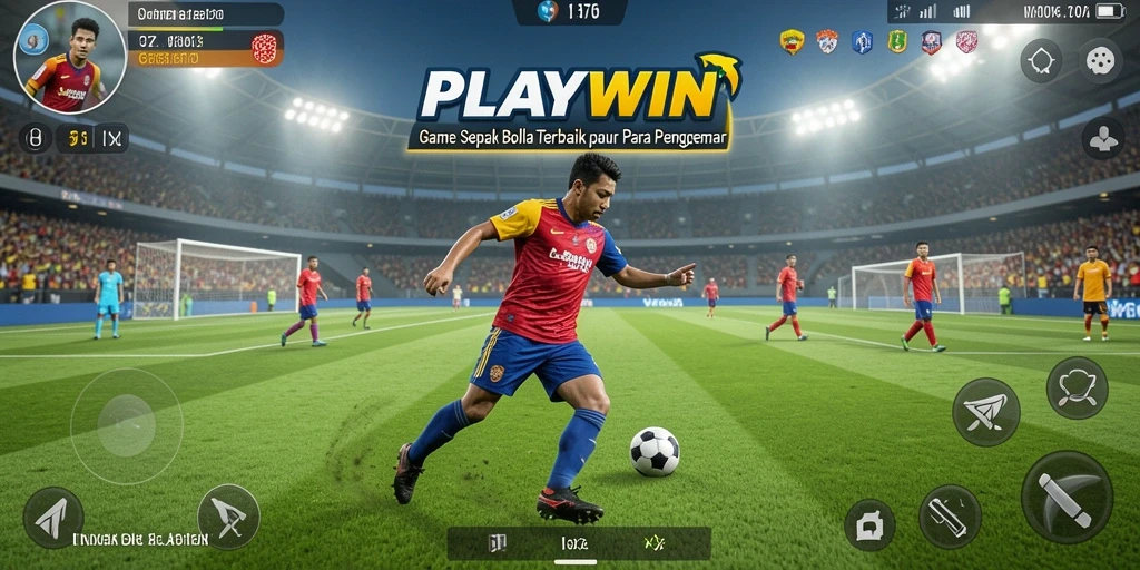 Tangkapan layar permainan PLAYWIN menampilkan aksi sepak bola yang seru dan mendebarkan.