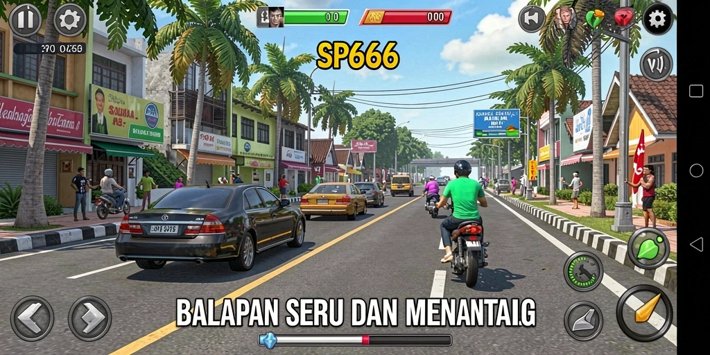 Gameplay SP666 yang mendebarkan dalam aksi balapan.