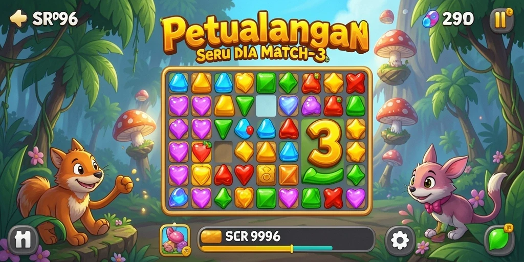 Tangkapan layar yang menunjukkan aksi mencocokkan item dalam game Match-3.