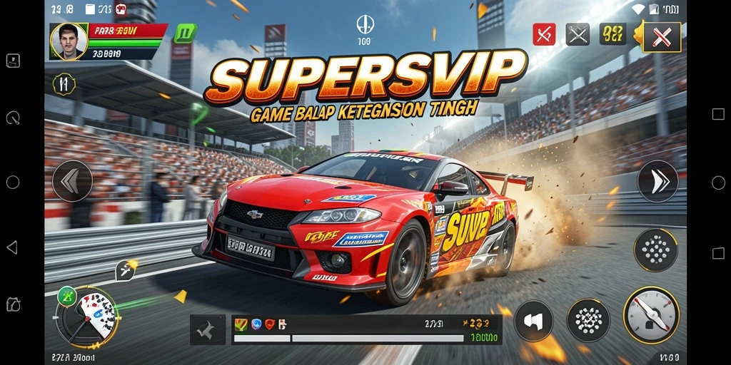 Gameplay SUPERSVIP menampilkan aksi balap yang mendebarkan dan grafis luar biasa.