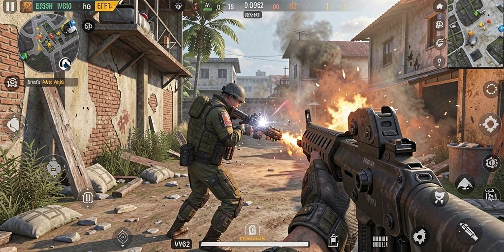 Tangkapan layar menunjukkan aksi seru gameplay FPS di VV62.